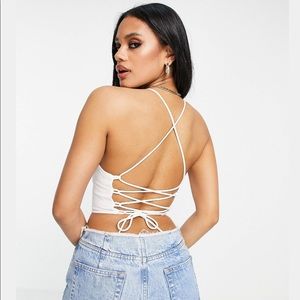 TRENDYOL Open Back v-neck Strappy Crop Top in White